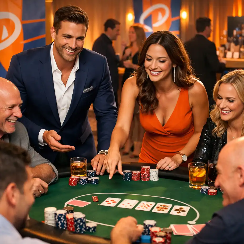 Host prowadzący rekreacyjny wieczór pokerowy podczas eventu firmowego