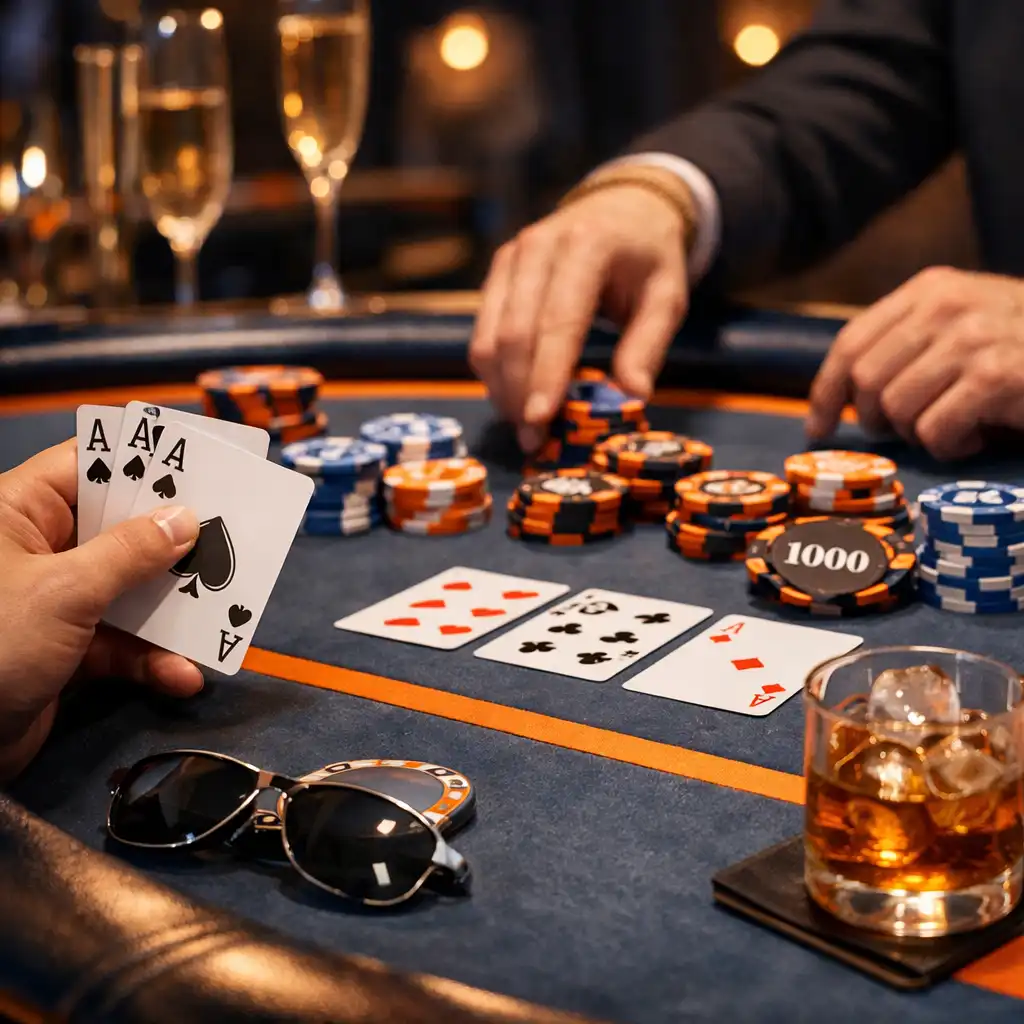 Stylizowany stół pokerowy z elegancką aranżacją świetlną podczas eventu IS CARS IGNACY SADOWSKI