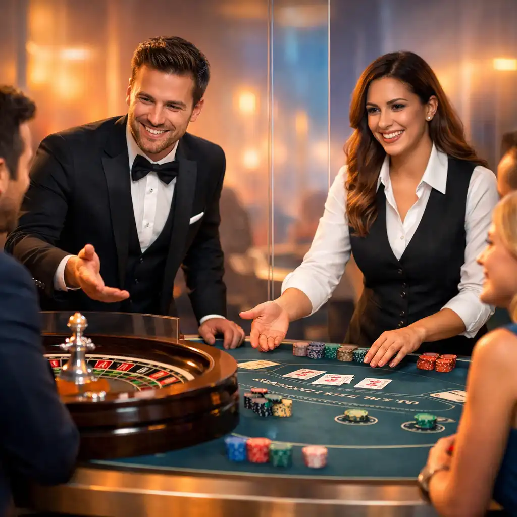 Profesjonalni hostzi prowadzący stoły do ruletki i blackjacka